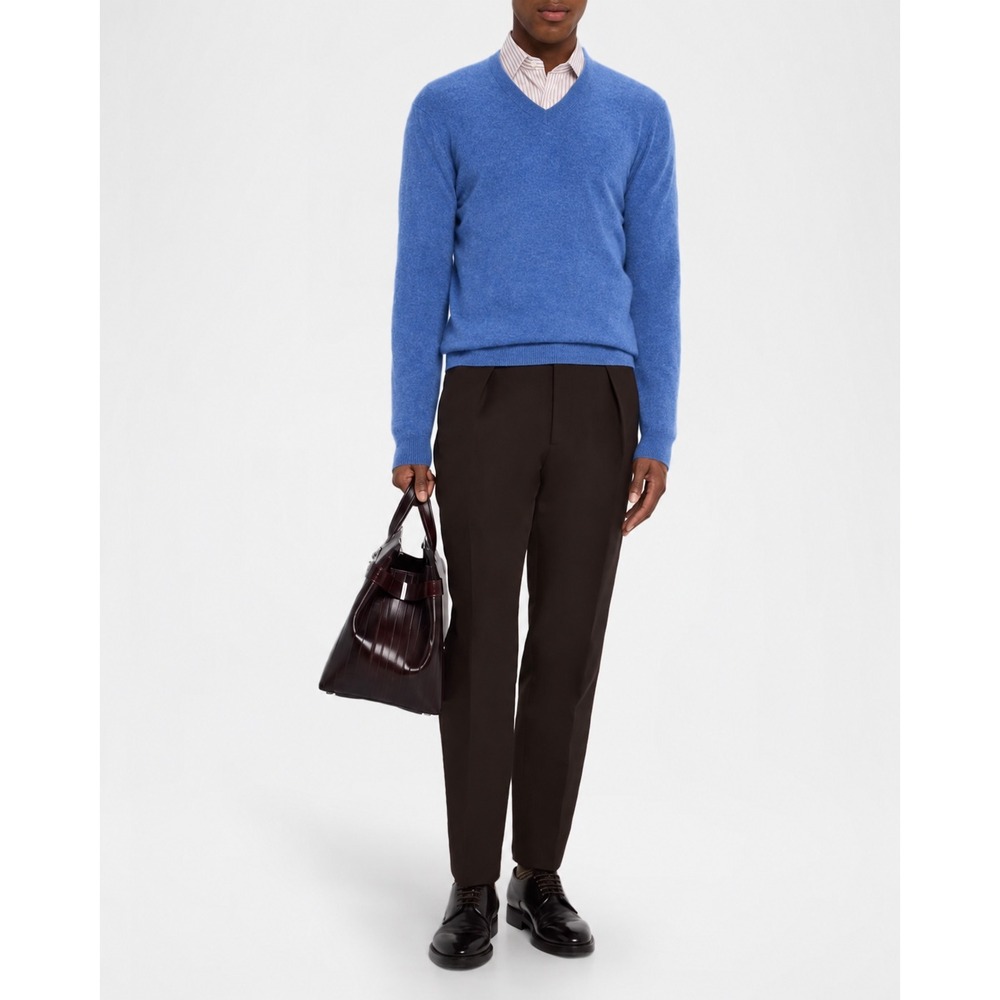 Men's 100% Cashmere V-Neck Sweater Blue Size XL Old Money Elevated Basic